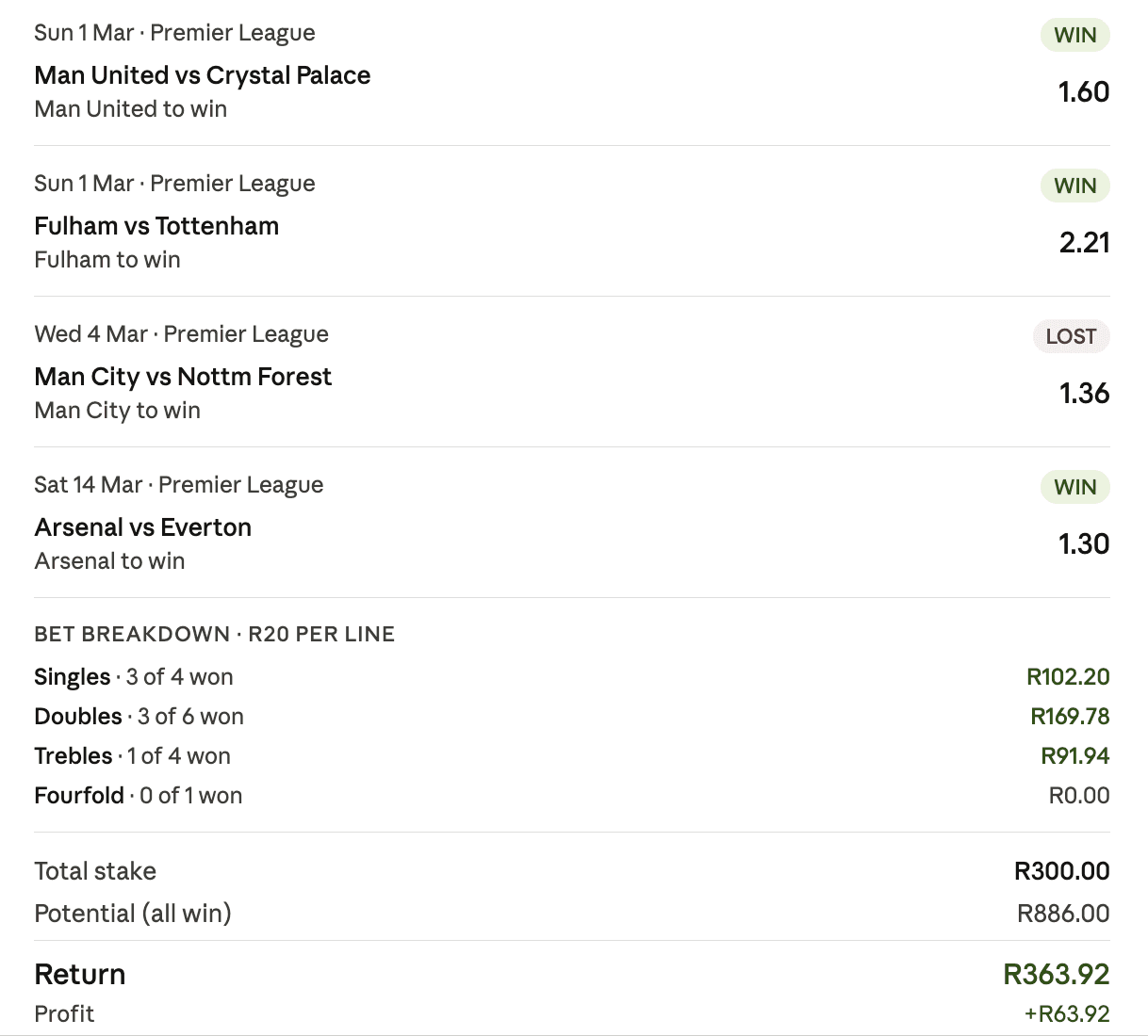 Actual return with three winners 
