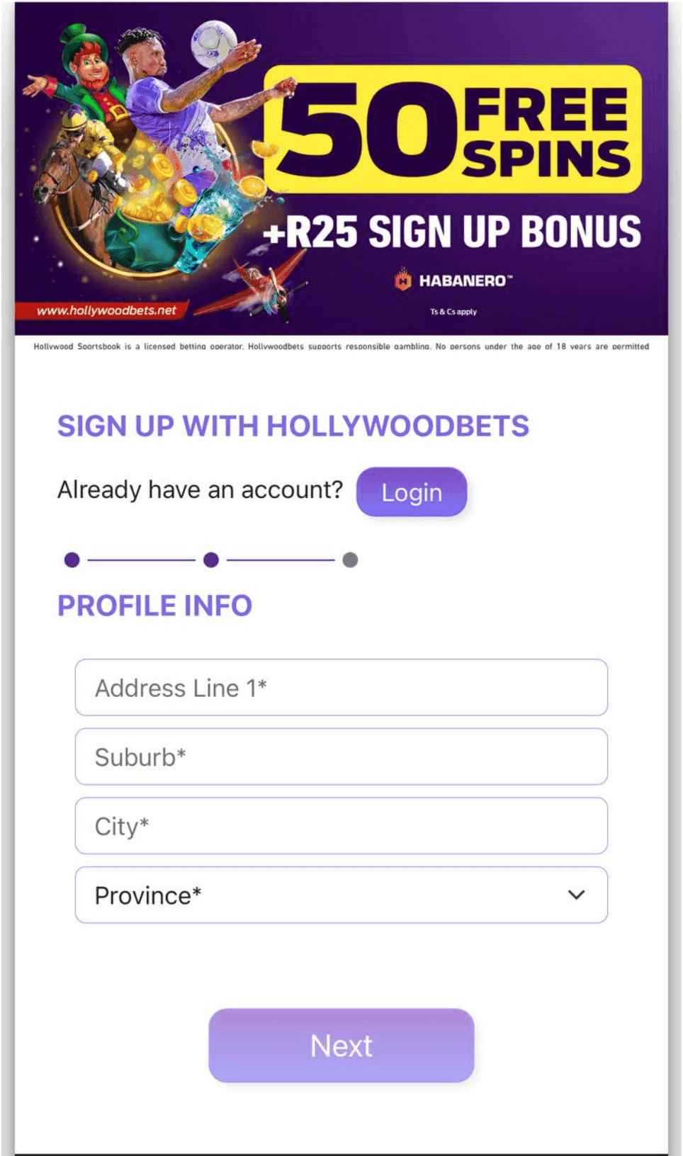 Add your address and source of funds.