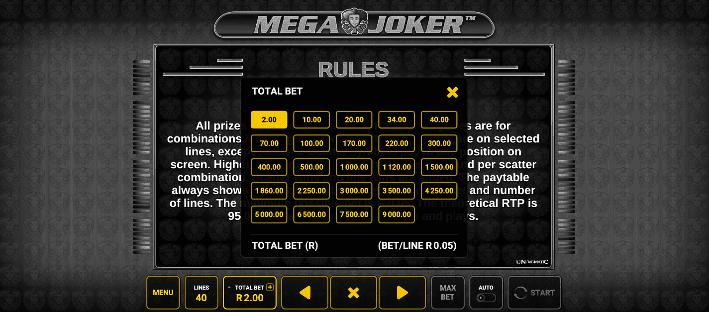 Betting Range mega joker
