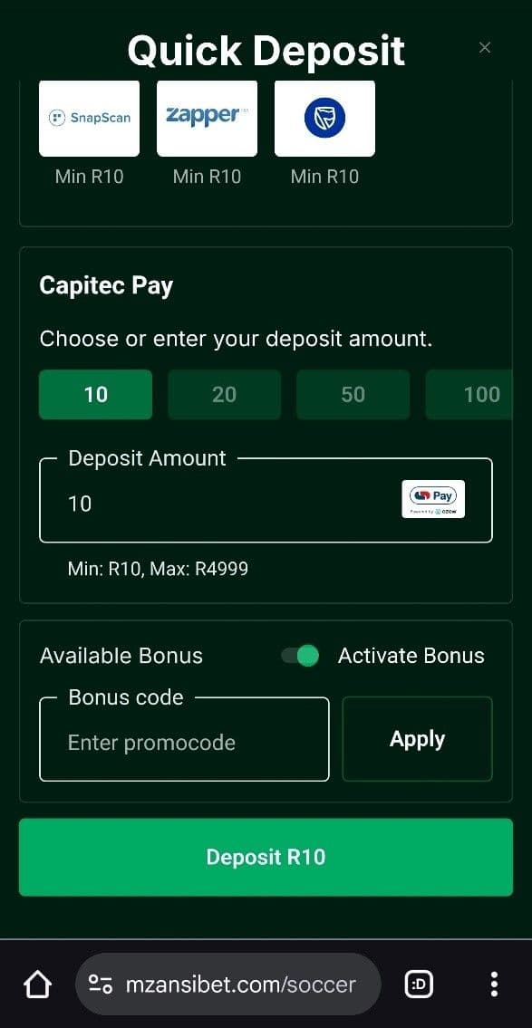 Click on Deposit,Activate