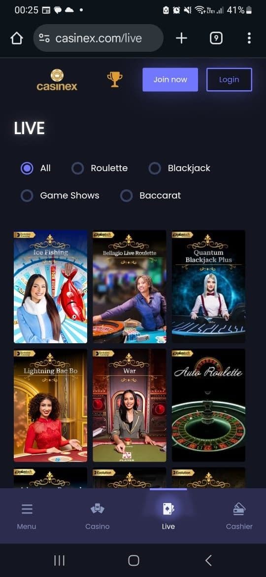 Click the “Join Now” button Casinex