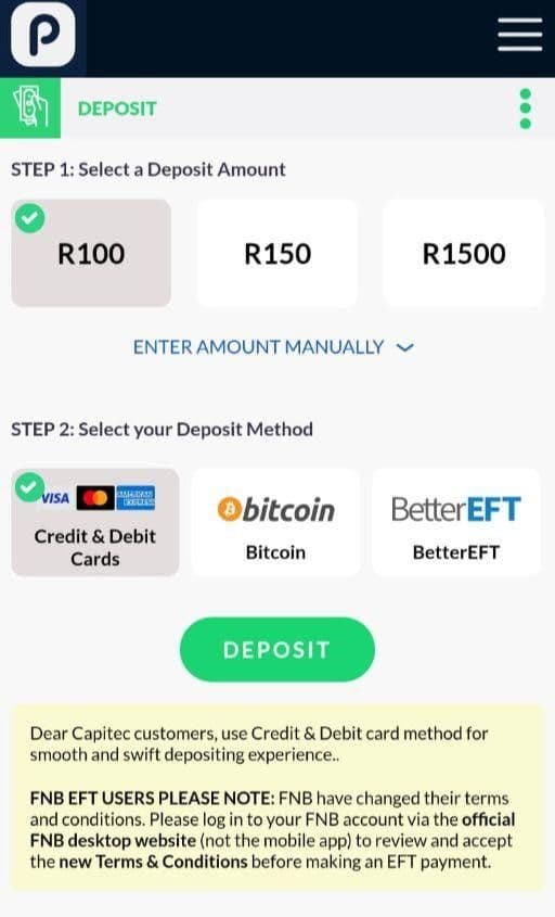 Click the green ‘Deposit Now’ button 