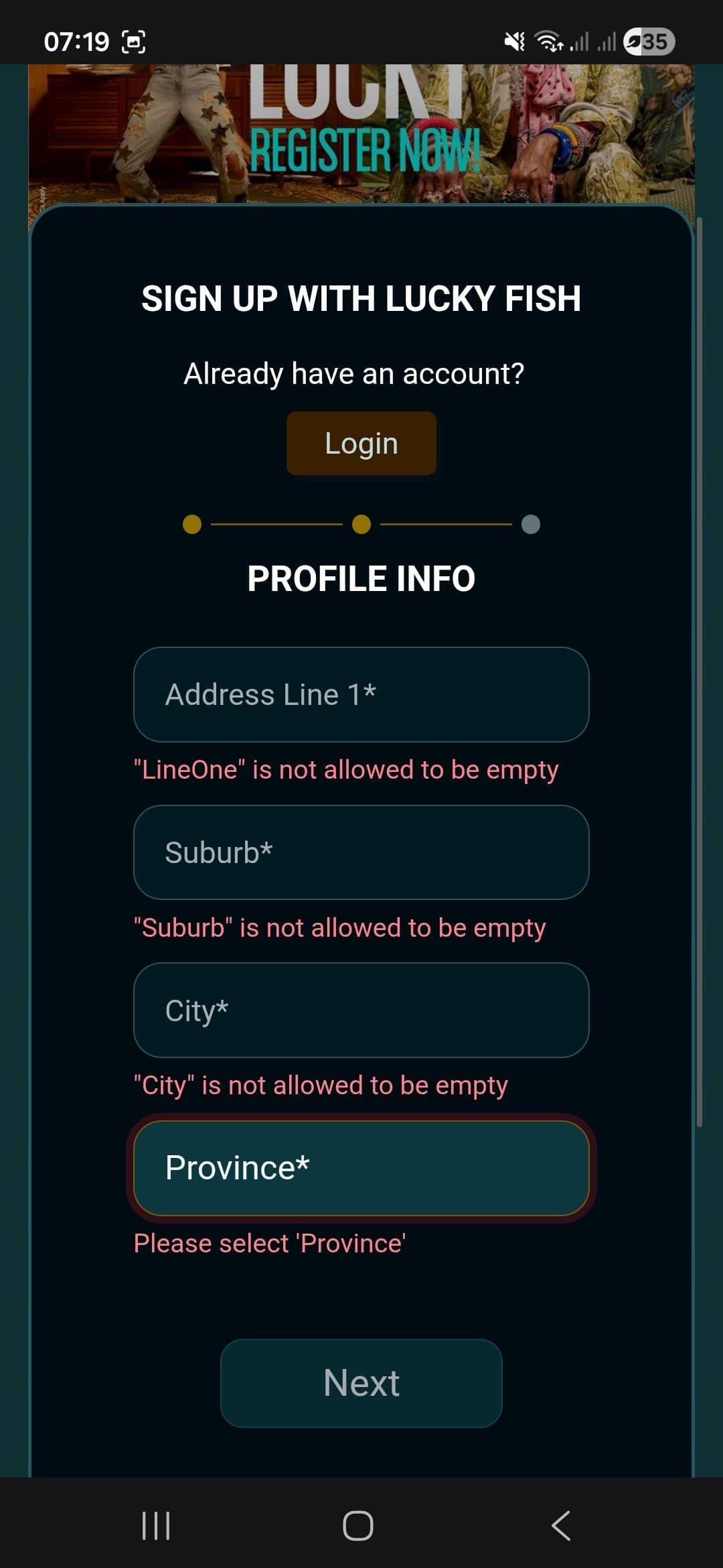 Create a username and password lucky fish