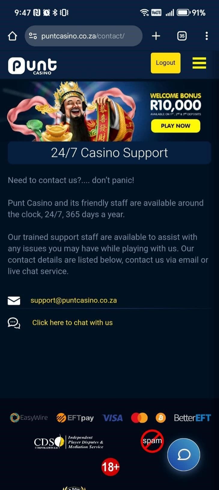 Customer Support punt casino