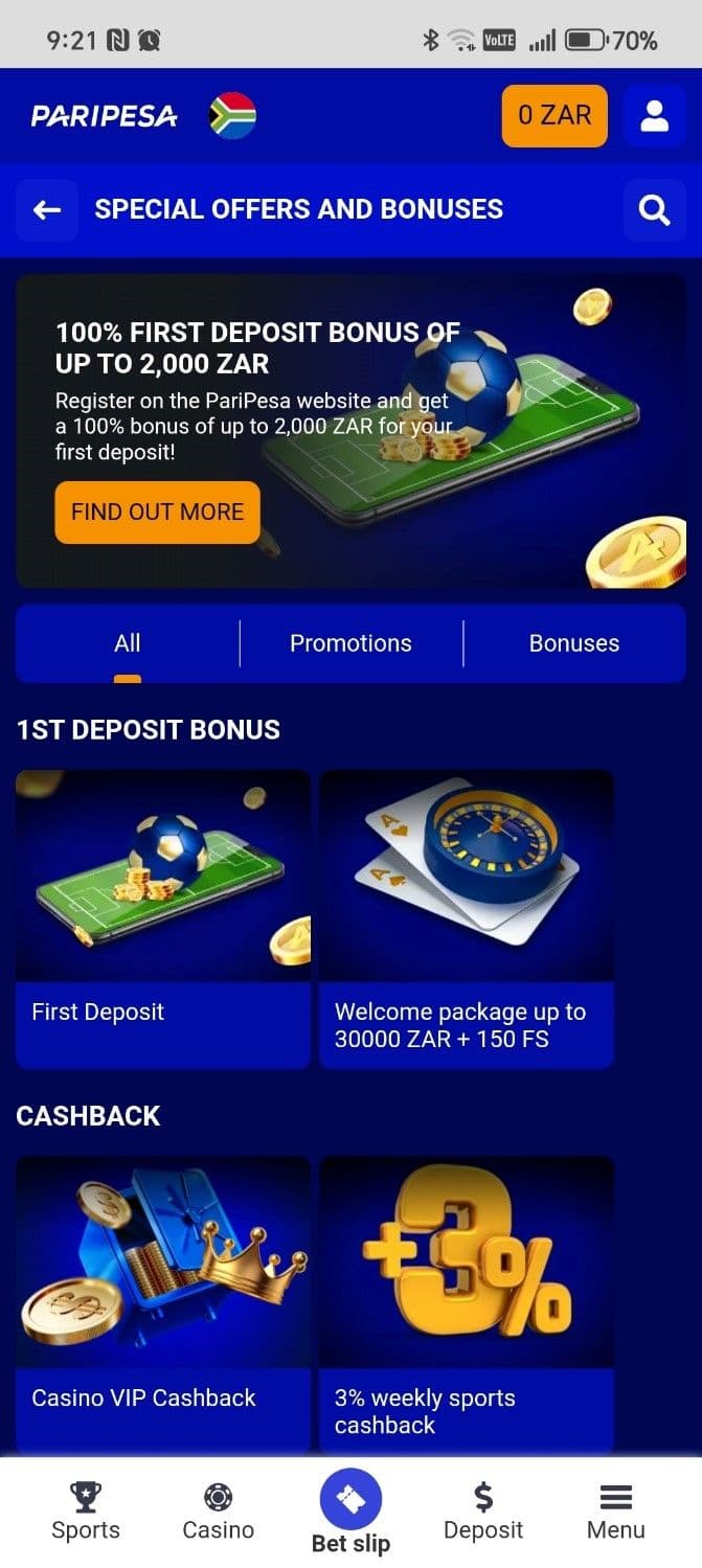 Deposit Bonuses at Paripesa