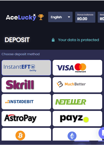 Deposit Methods at Ace Lucky Casino