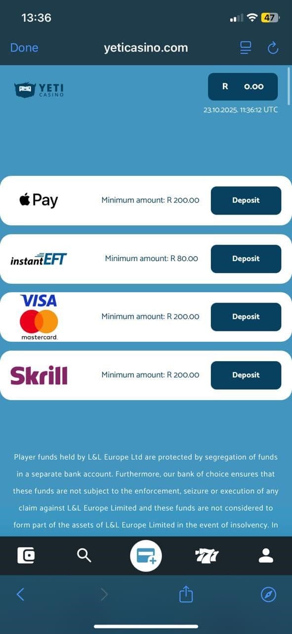 Deposit a minimum of R200 and start playing