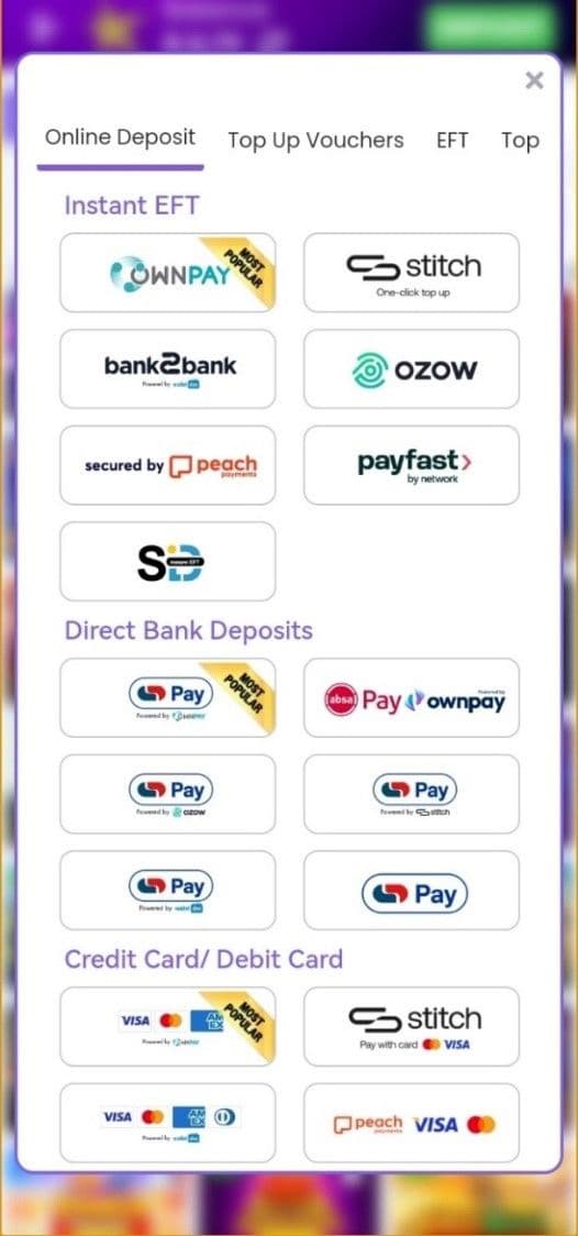 Deposit via card, EFT, or e-wallet ultra burn