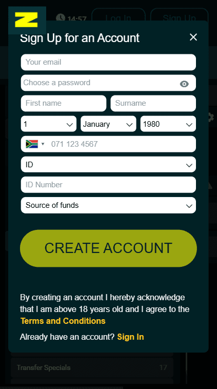 Download the ZARbet App (iOS and Android) 