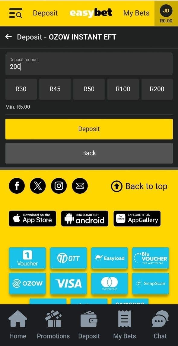 Enter a deposit amount 