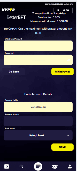 Enter the Withdrawal Amount Hypercasino