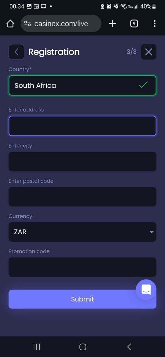 Enter your address casinex