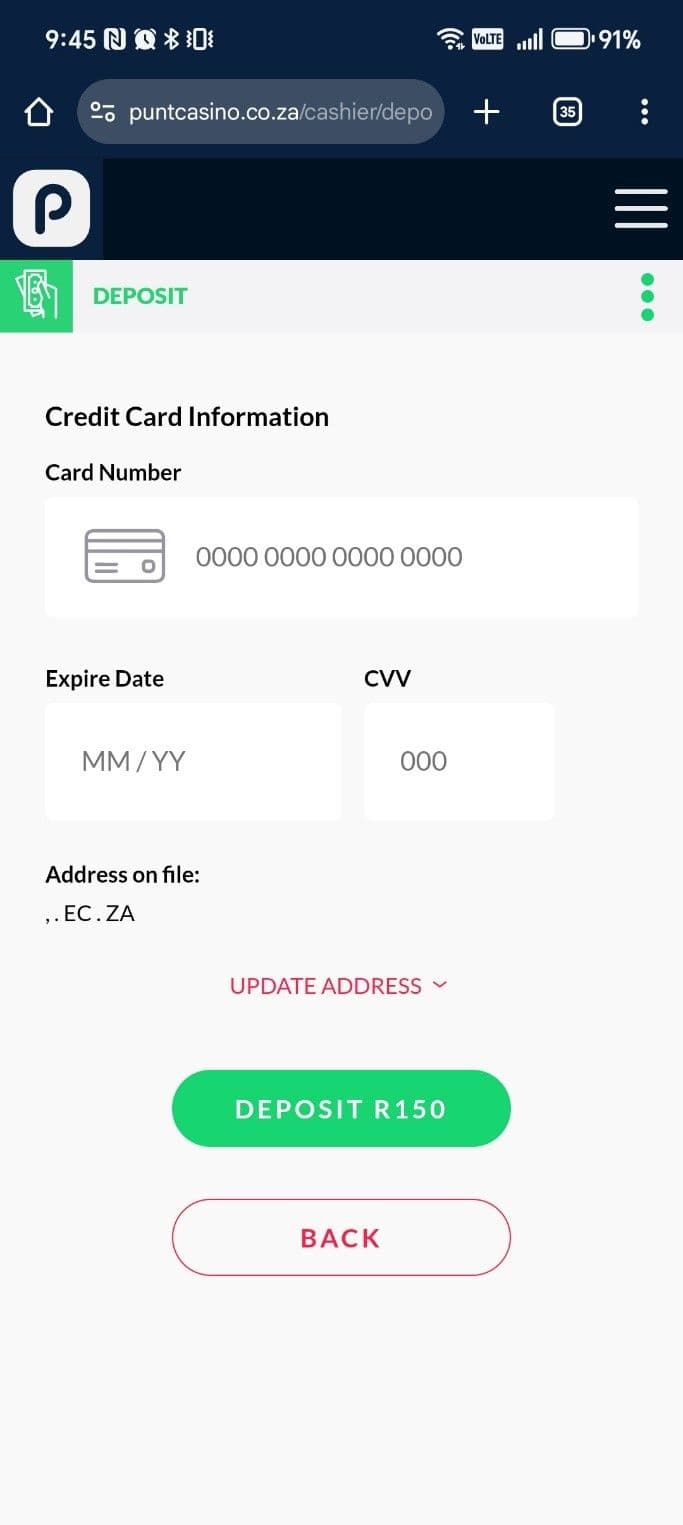 Enter your card information punt casino