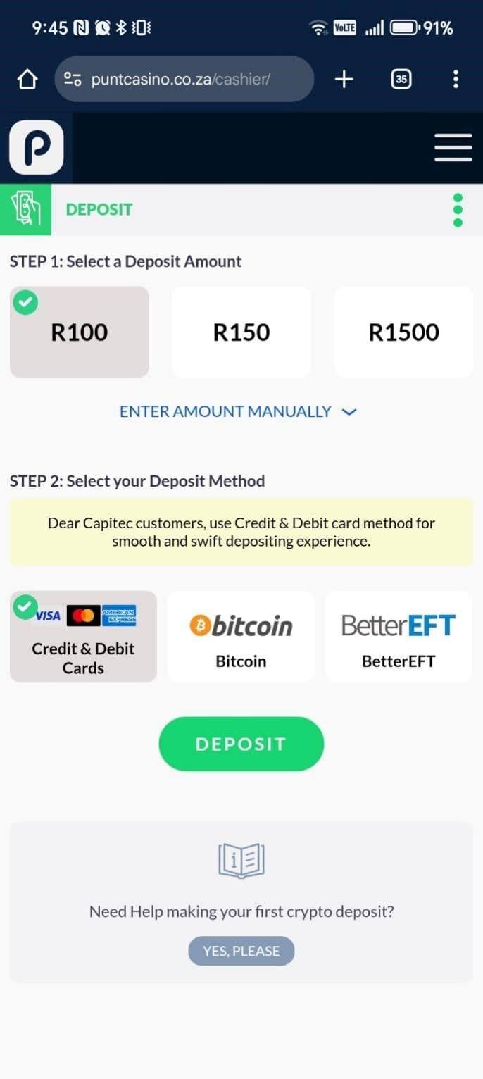 Enter your deposit amount punt casino