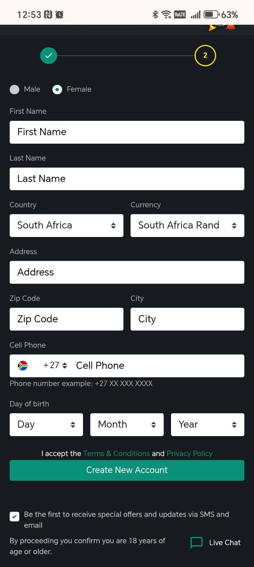 Enter your personal details 1bet