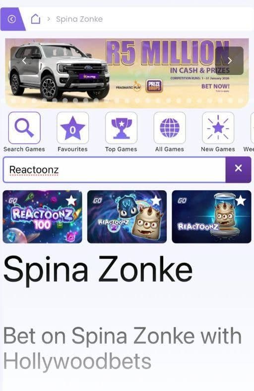 Find Reactoonz in the casino’s Spina Zonke library 