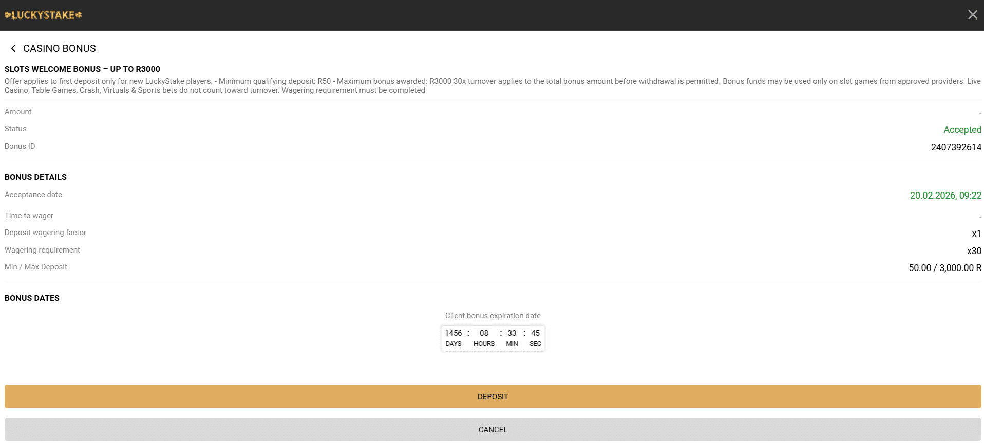 Find the ‘Bonuses’ button under your profile