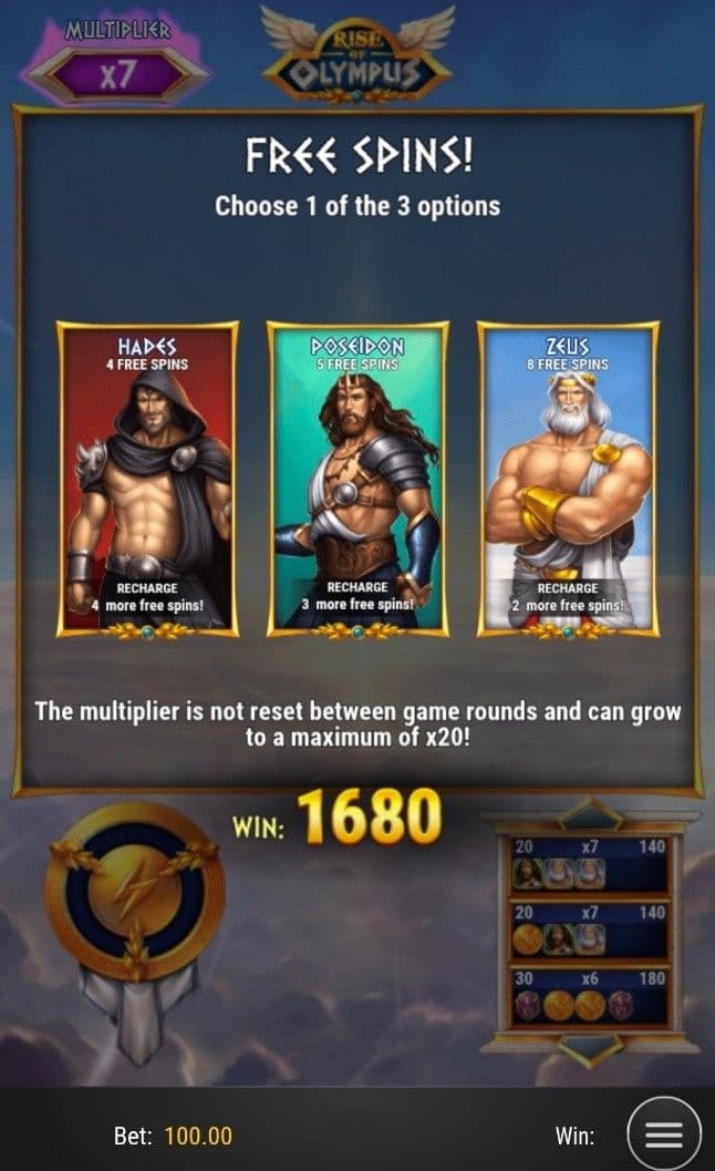Free Spins rise of olympus