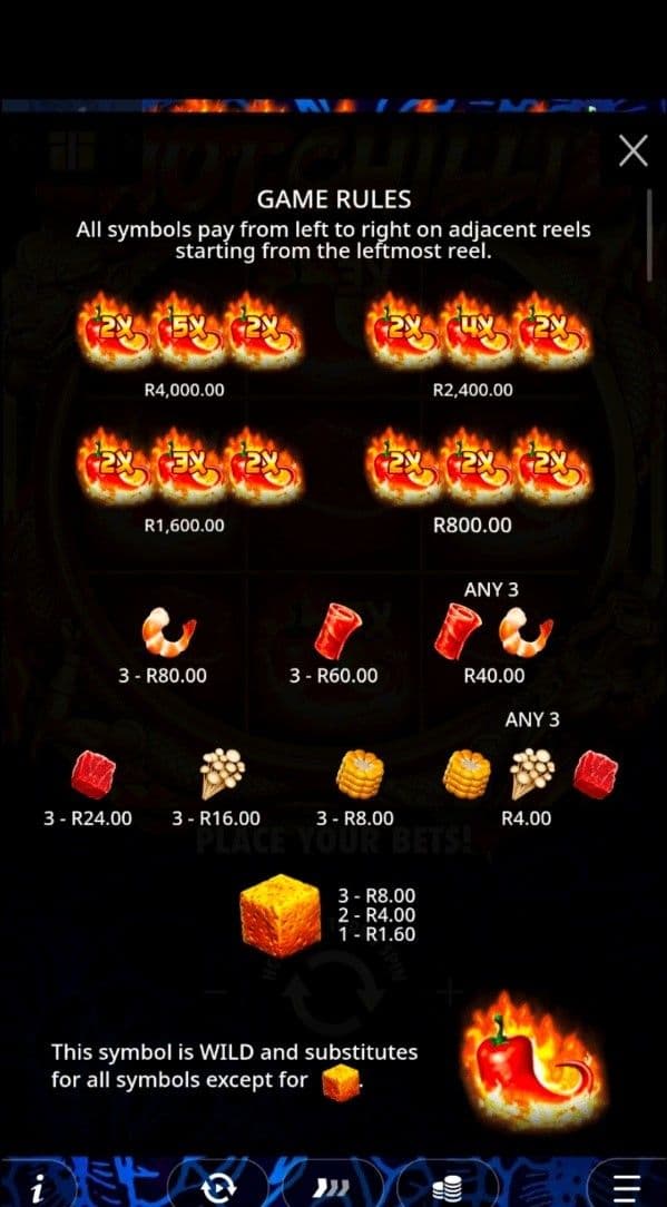 Game Symbols and Payouts  hot chilli