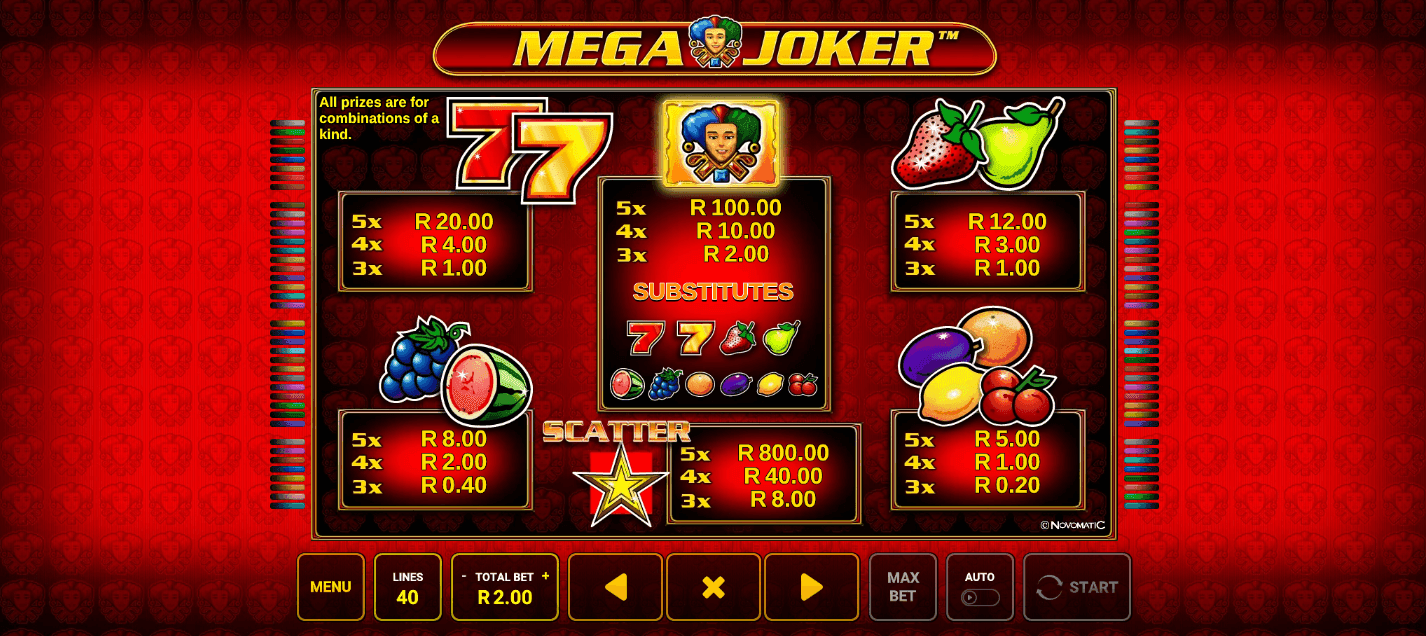 Game Symbols and Payouts mega joker