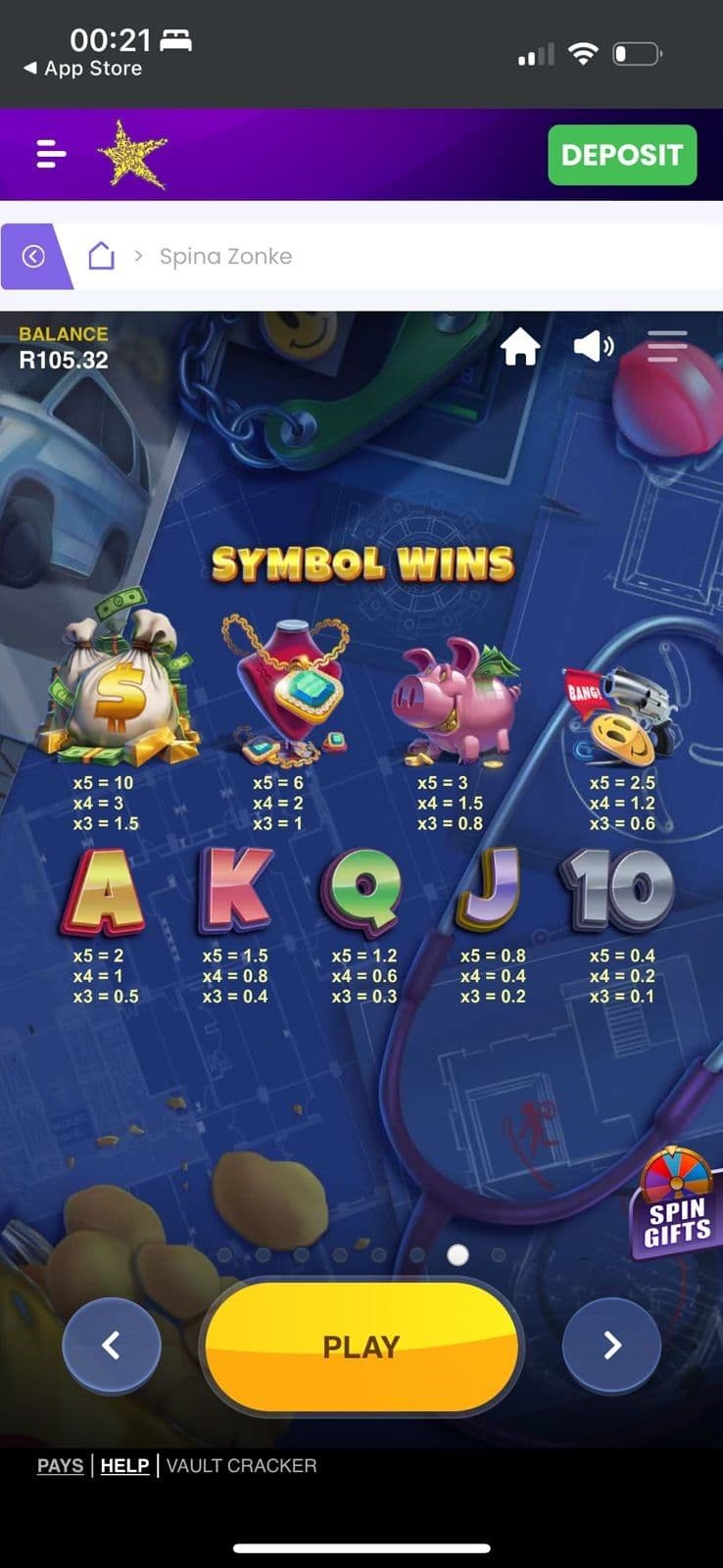 Game Symbols and Payouts vault cracker