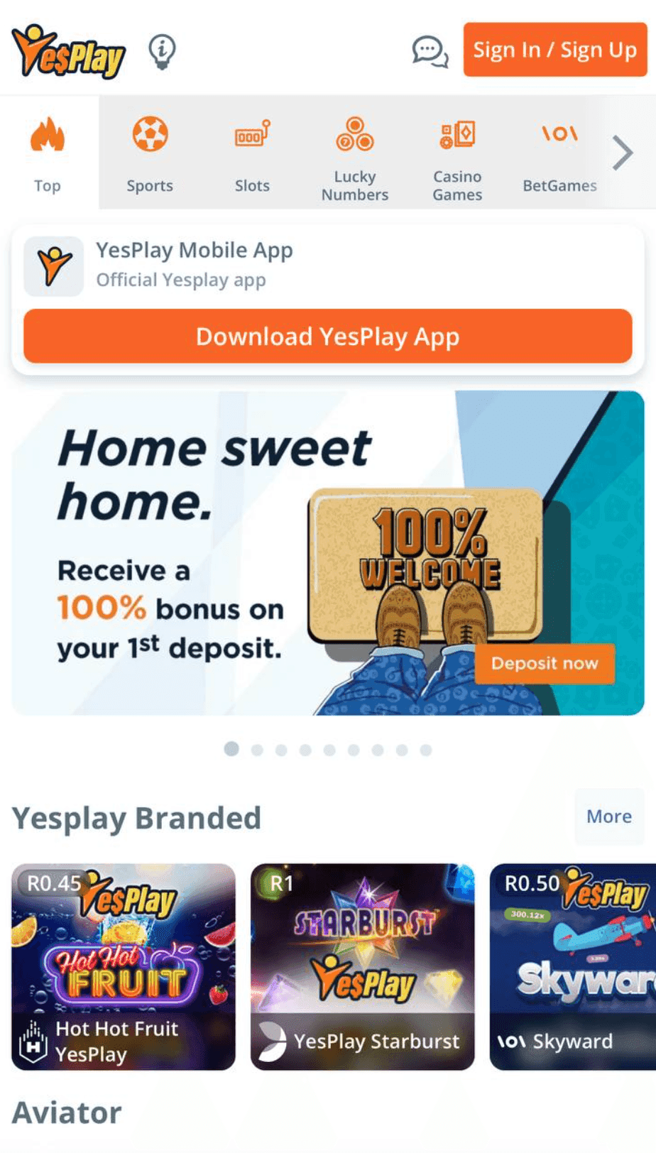 Go to yesplay.bet and hit the orange “Sign Up” button.