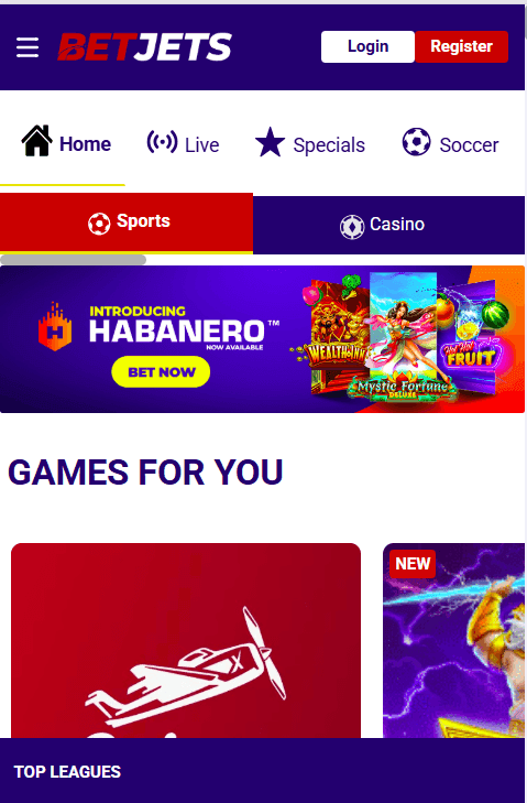 Head over to BetJets and click on “Register