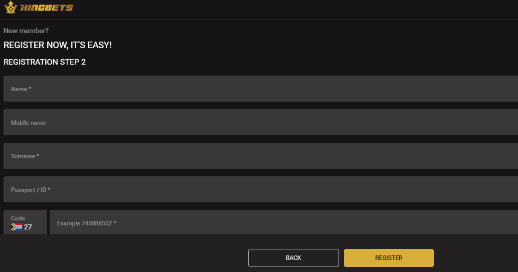 Head to the Kingbets website and tap “Register.” 