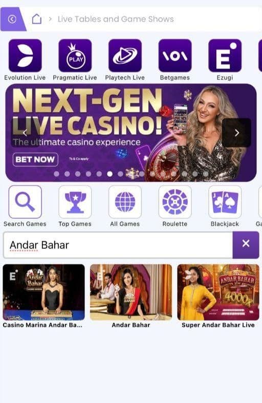 Head to the Live Table lobby 