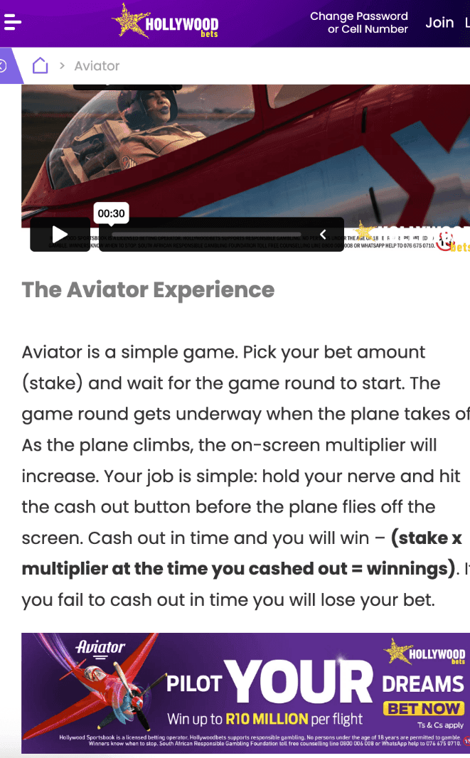 Hollywoodbets Aviator Game