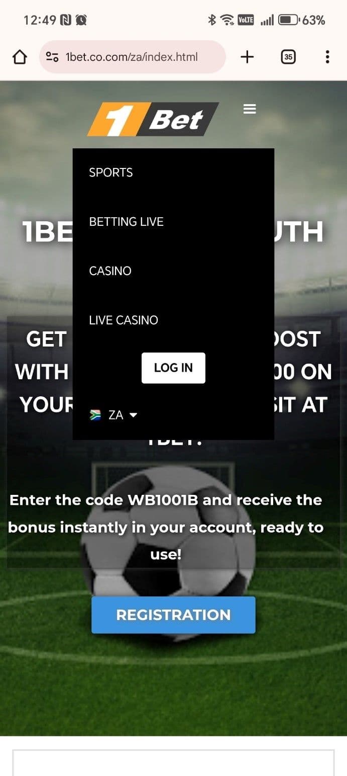 Log in to your 1Bet account..