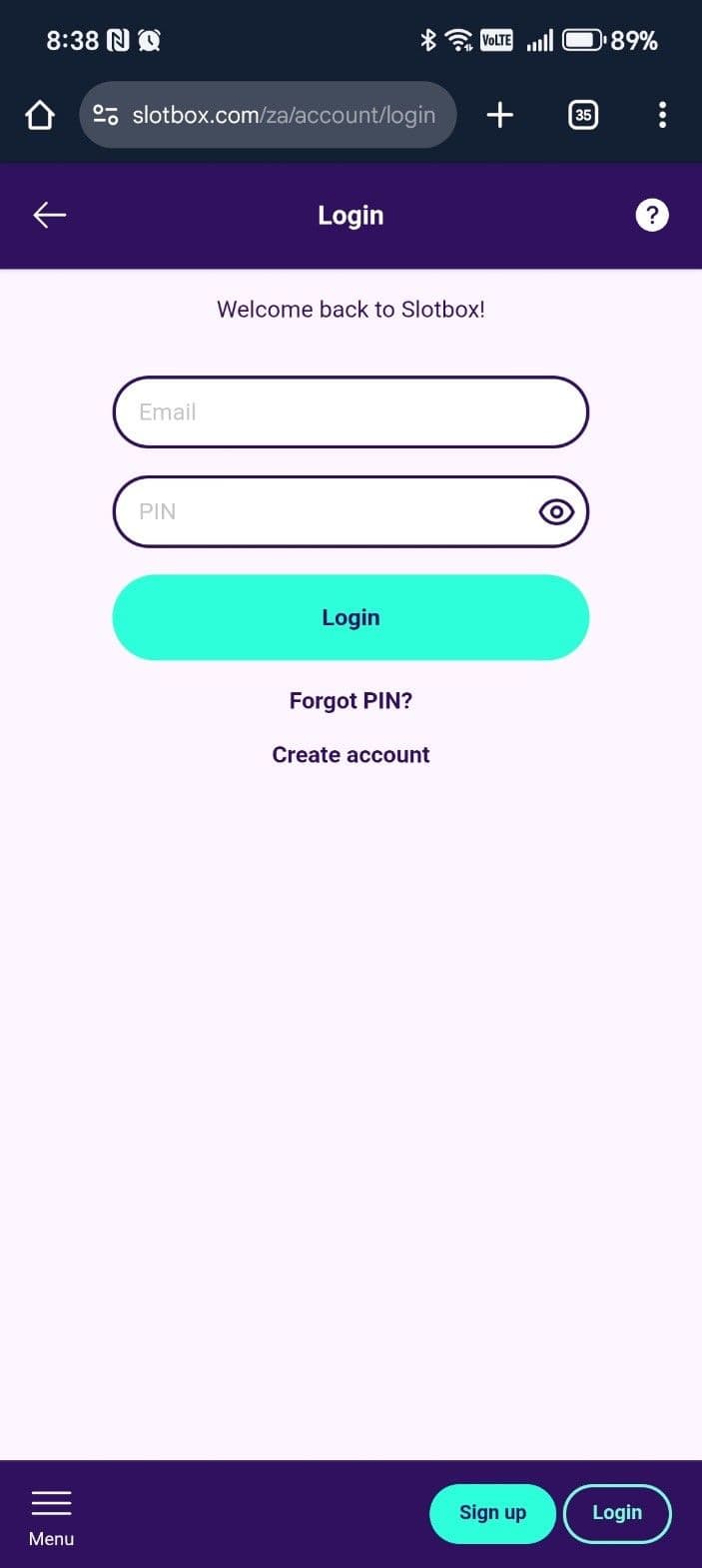 Log in to your Slotbox account.