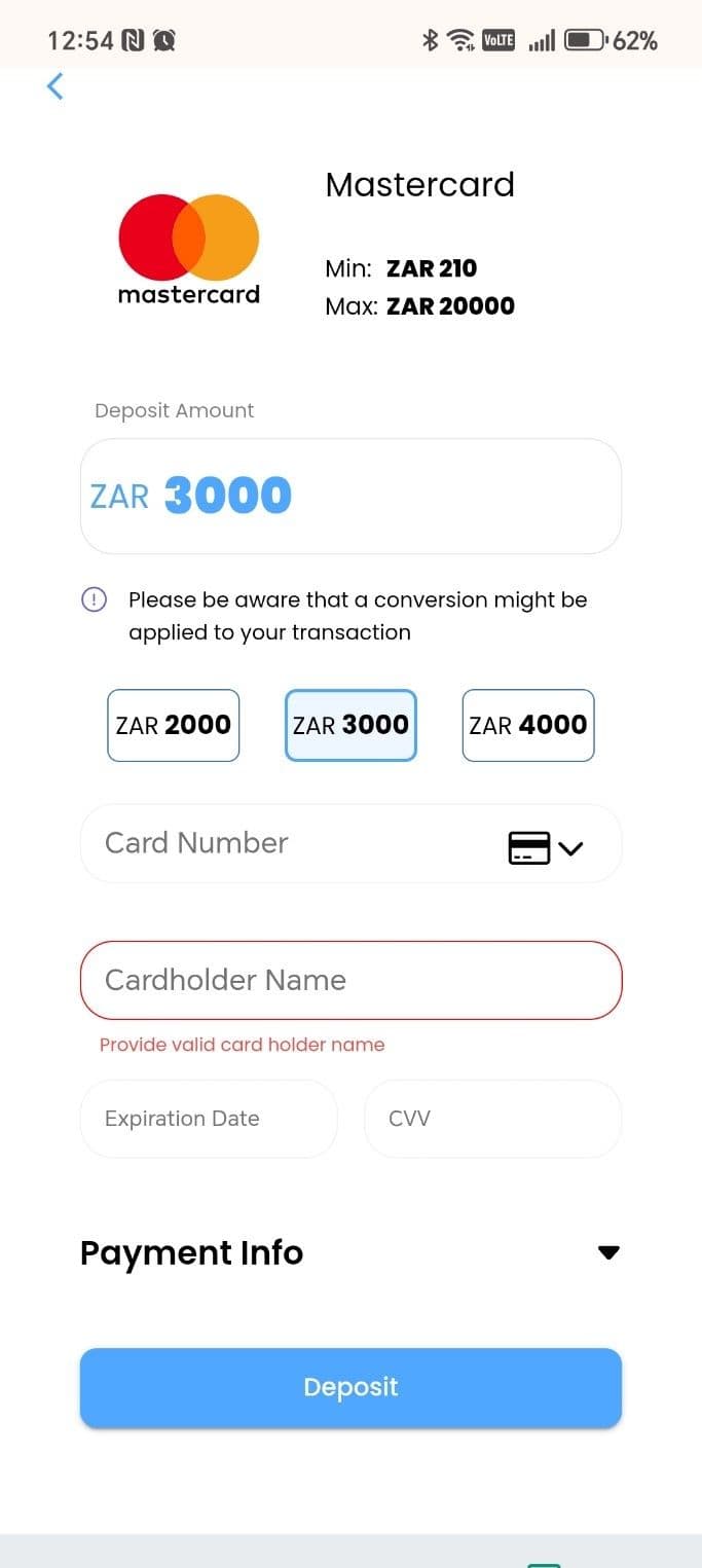 Make a qualifying deposit in ZAR