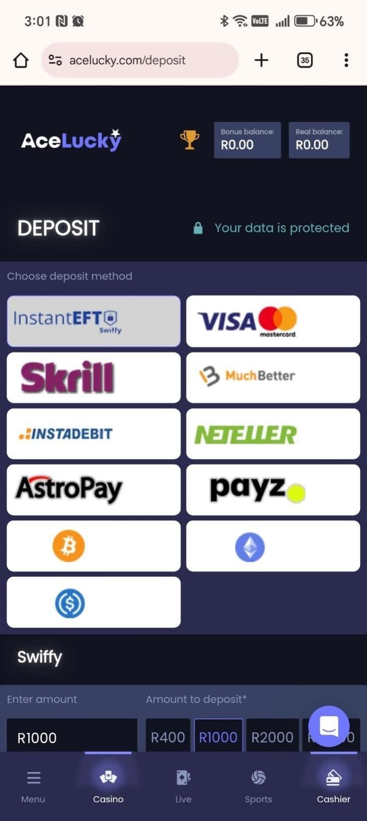 Make your first deposit and claim your welcome bonus.