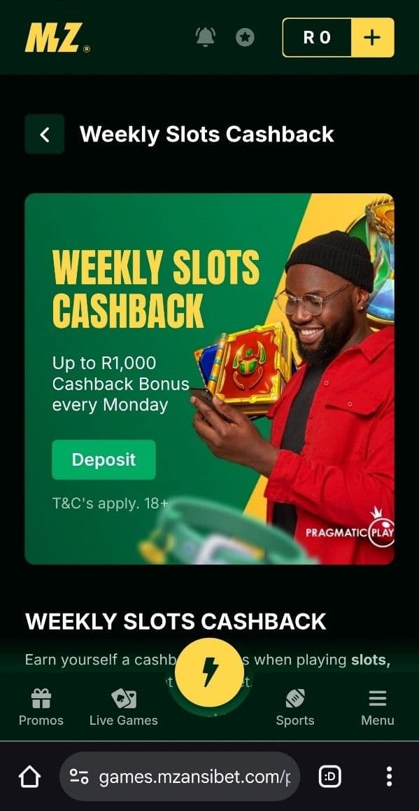 Mzansibet Cashback Bonus