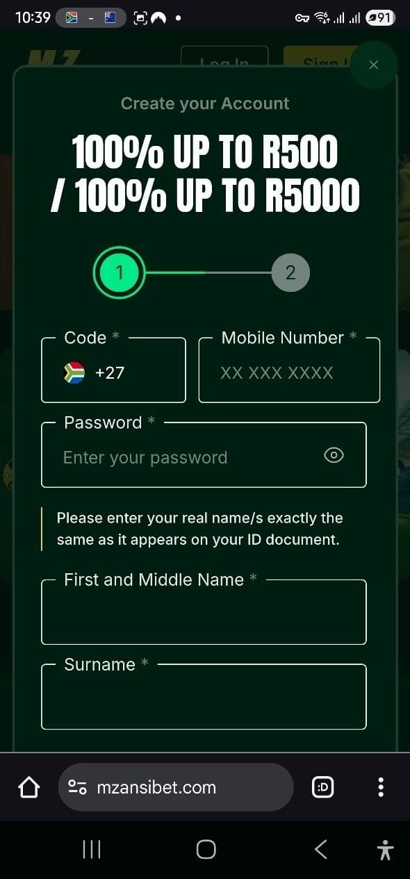 Mzansibet Registration  
