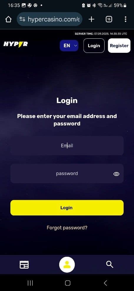 Navigate to the official Hyper Casino website.