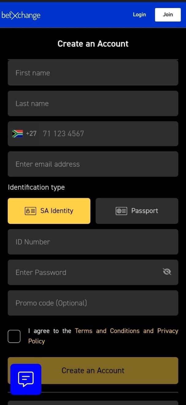 On the Betxchange App, click the Join icon