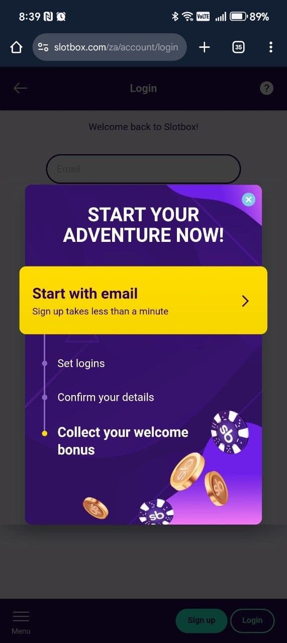 Register for a new Slotbox account.