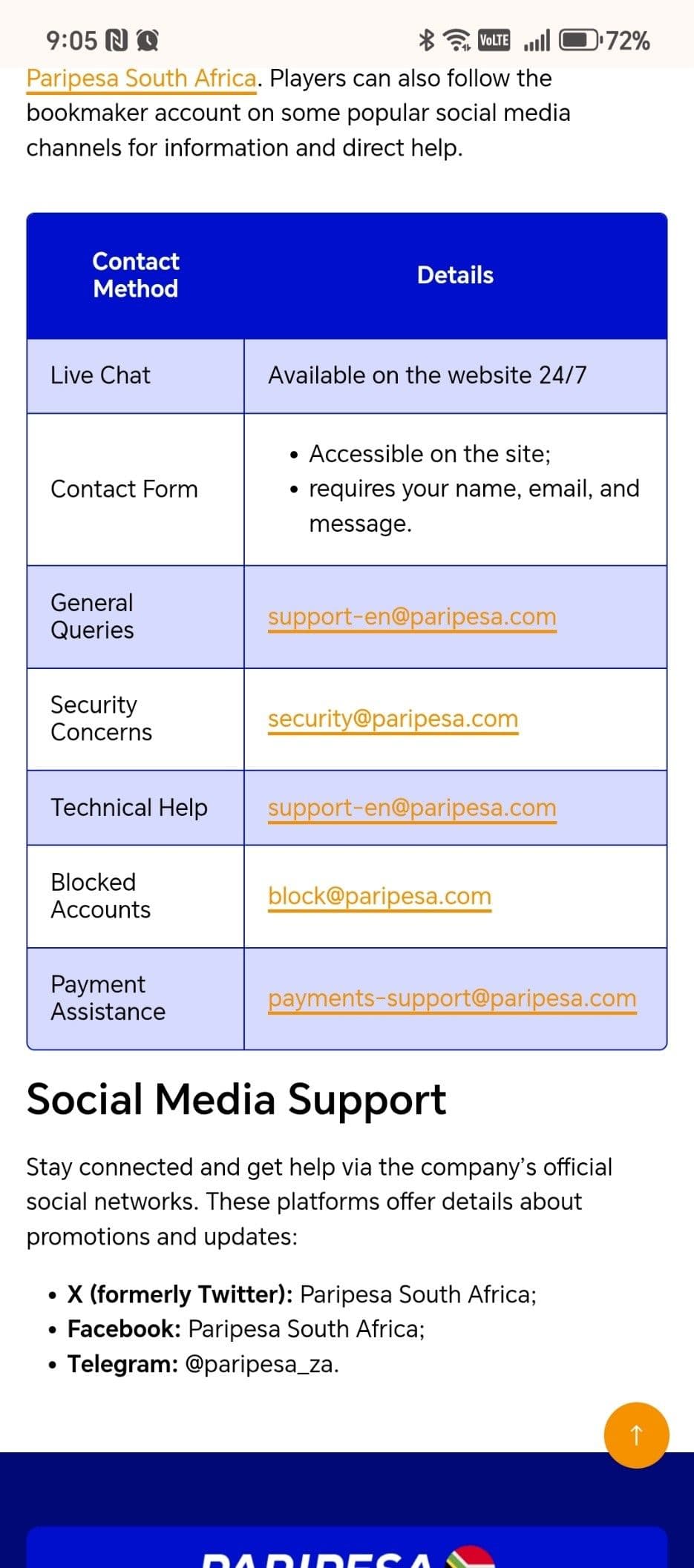 Select “Support” or “Live Chat”.
