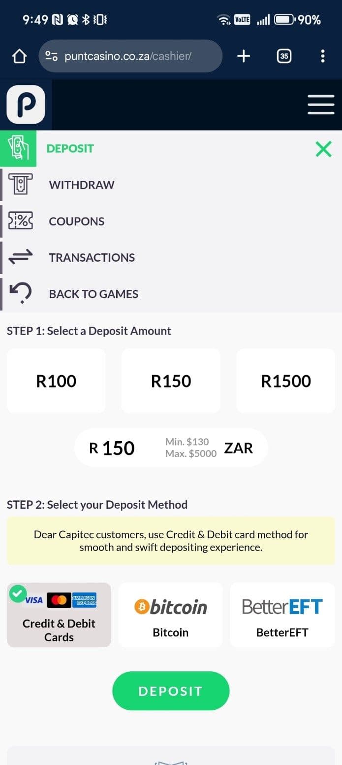 Select the Deposit button
