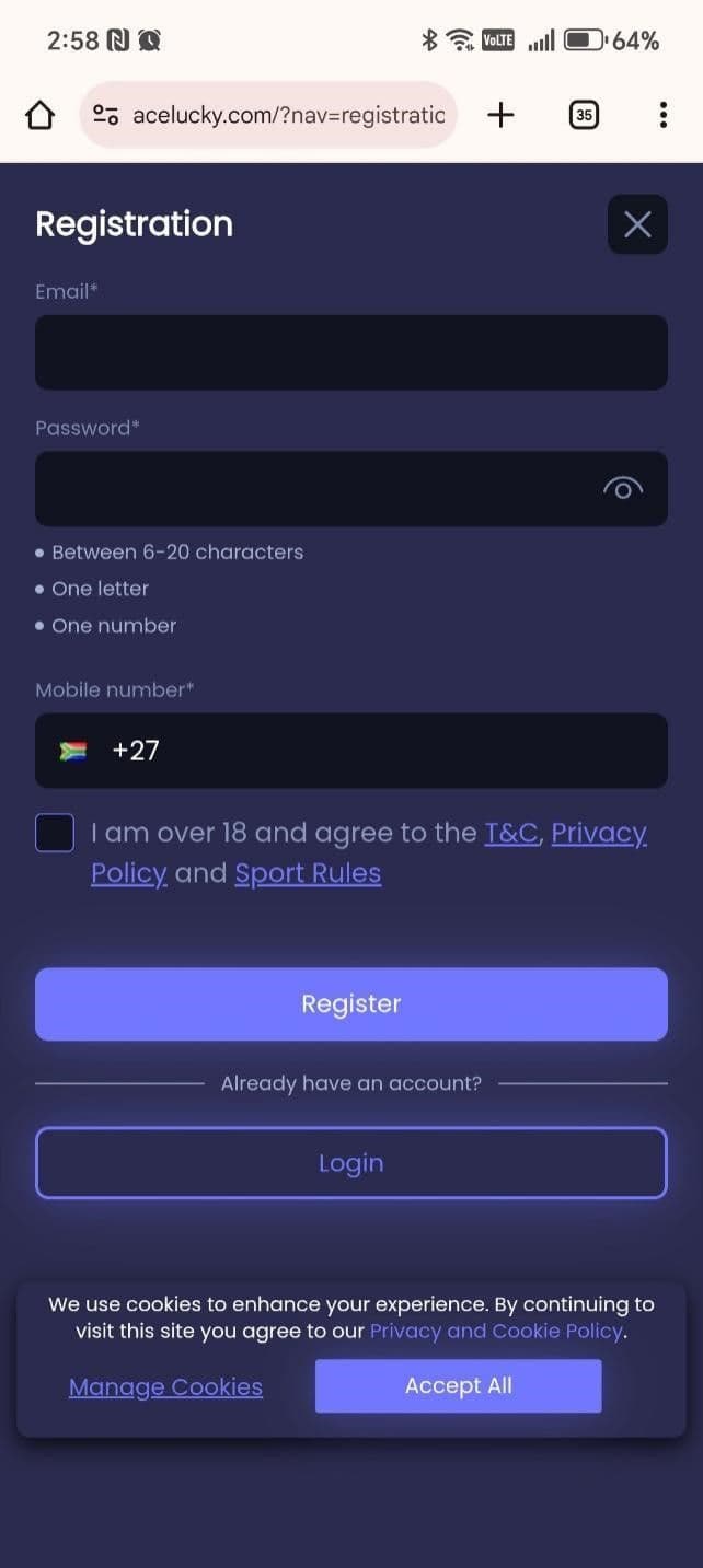 Set a secure password and choose your currency (ZAR).
