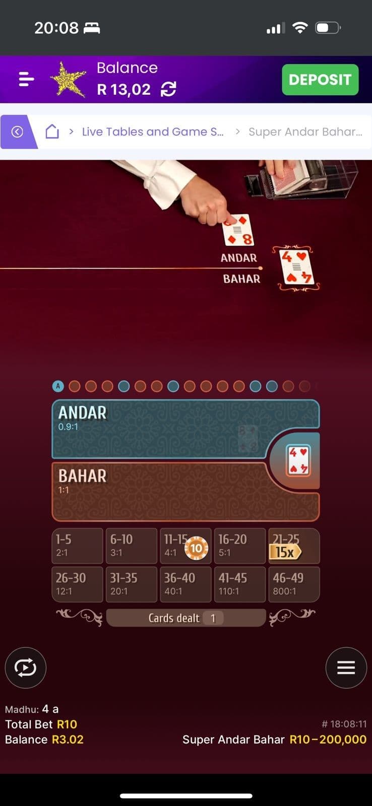 Set your stake, then place your bets or side bets 