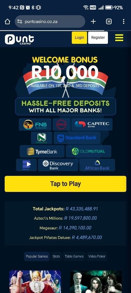 Sign in or register with Punt Casino