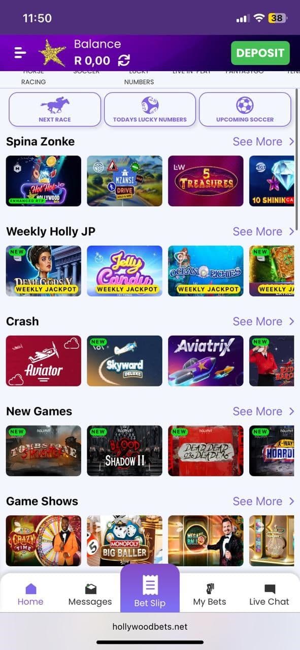 Sign up at a casino like Hollywoodbets or Betway..