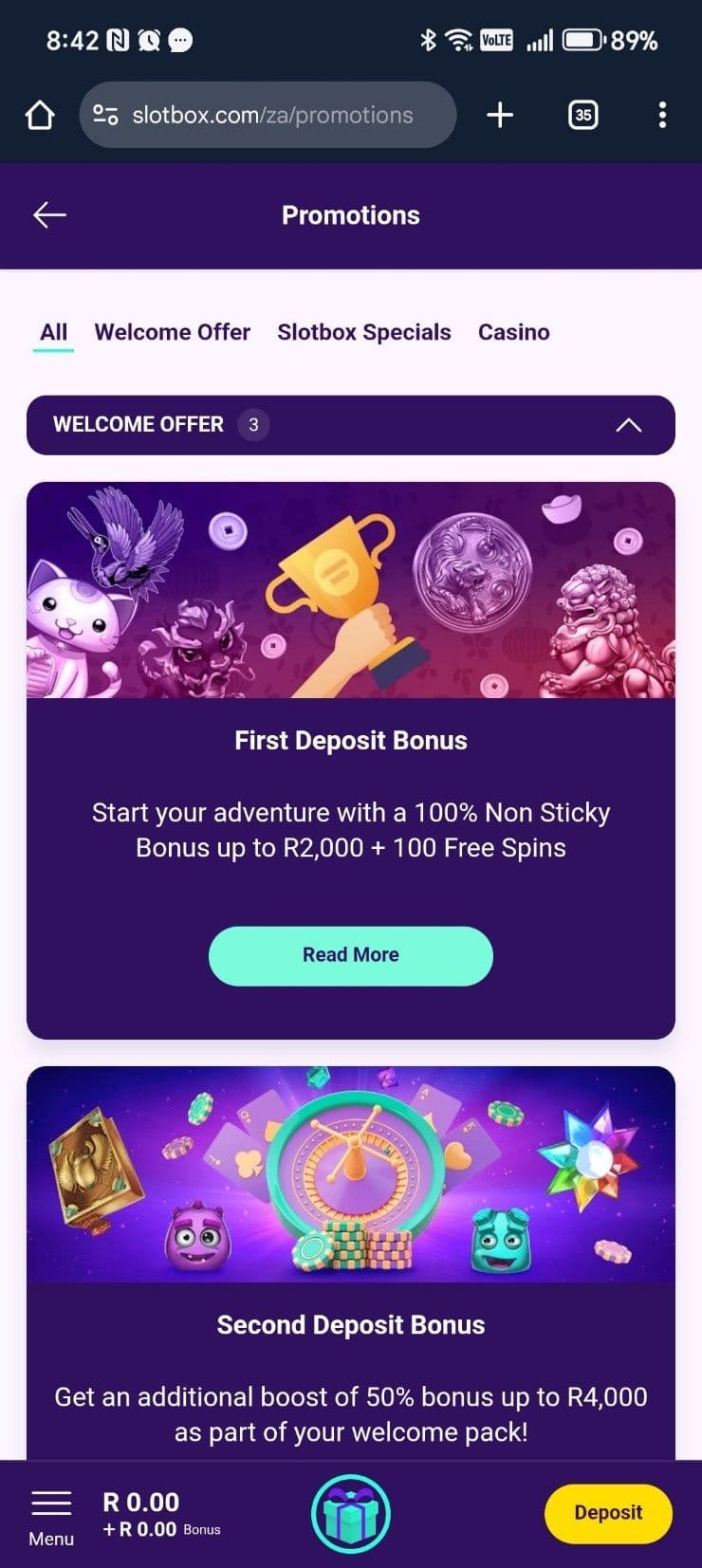 Slotbox Deposit Bonuses