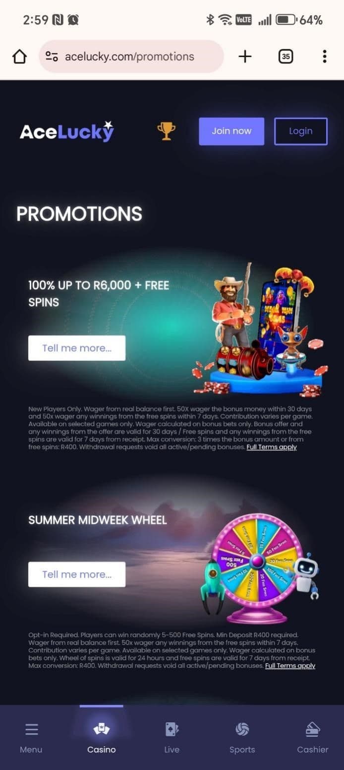 Sports and Casino Welcome Bonus AceLucky