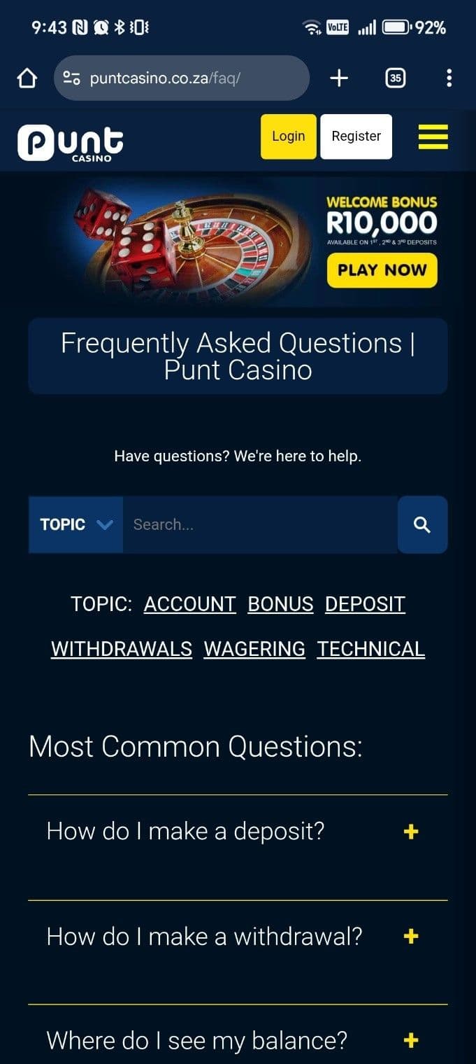 Support Channels at Punt Casino
