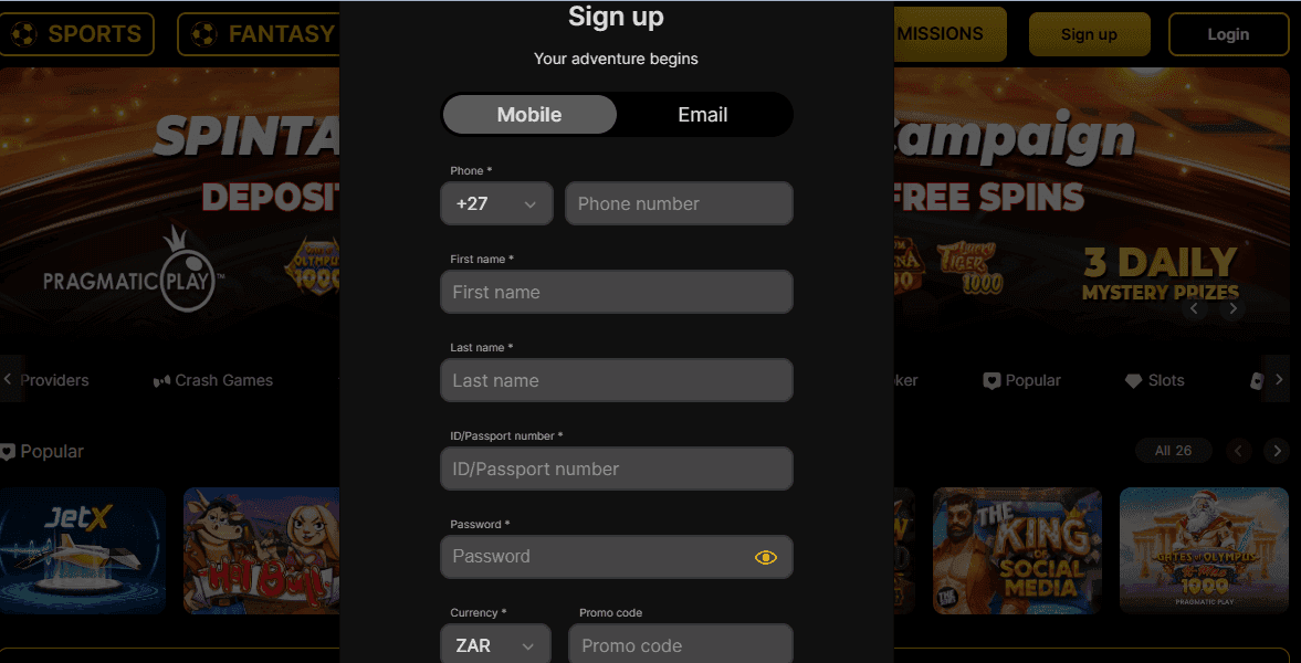 Tap on the Sign Up button at the top of the page