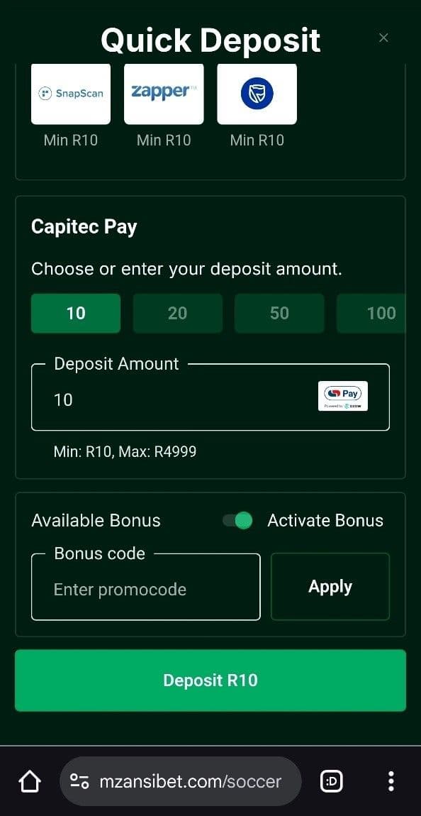 Tap the deposit method you want to use.